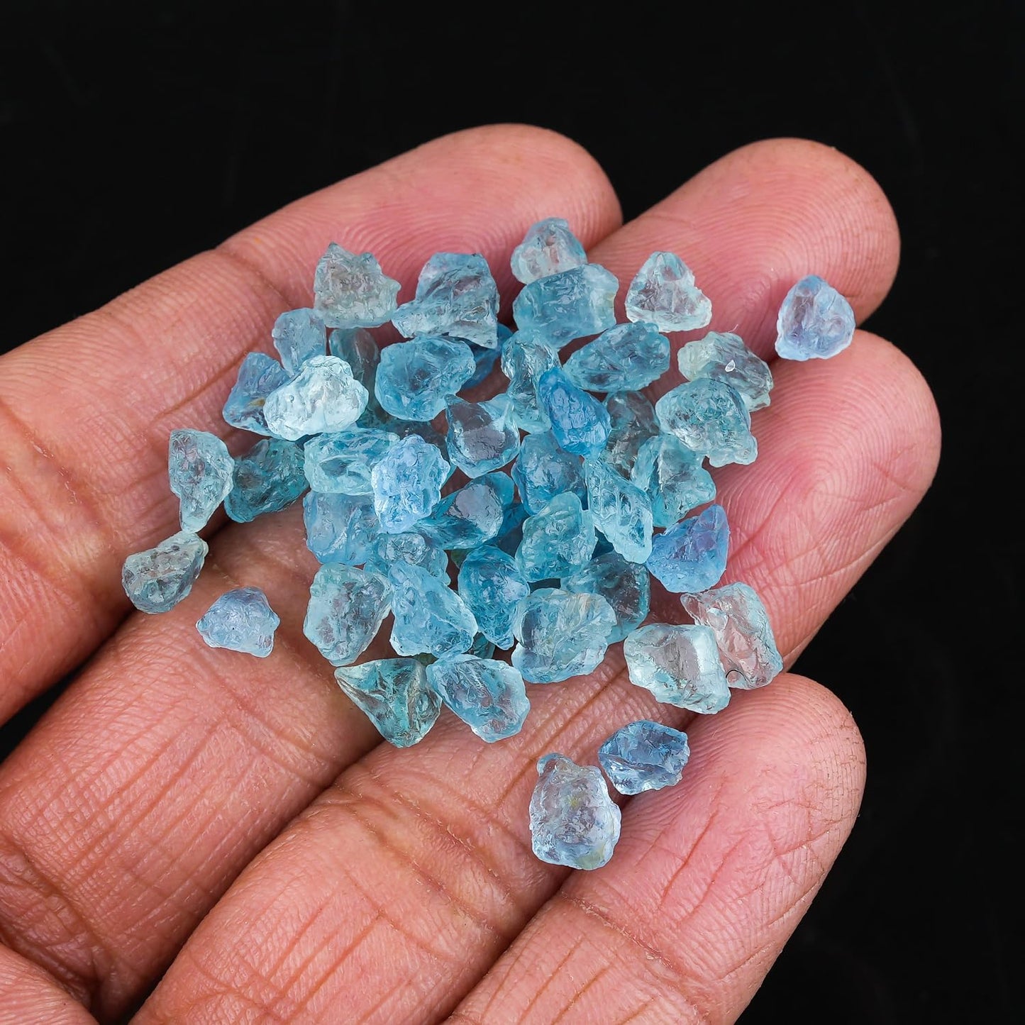 CRYSTALINES 50pcs, 2-5mm, Wholesale Natural Raw Blue Aquamarine Gemstones, Untreated Tiny Rough Stones, Bulk Loose Supplies Jewelry Making, Healing Crystals, March Birthstone, Gem Collection