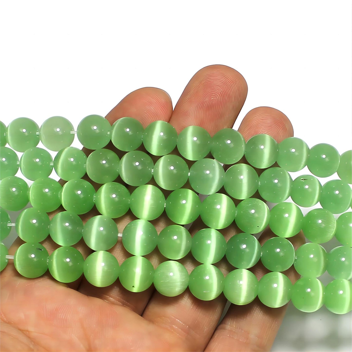 MJDCB 30pcs Light Green Cat Eye Stone Beads 12mm Round Crystal Loose Bead for Jewelry Making DIY Bracelets Necklace