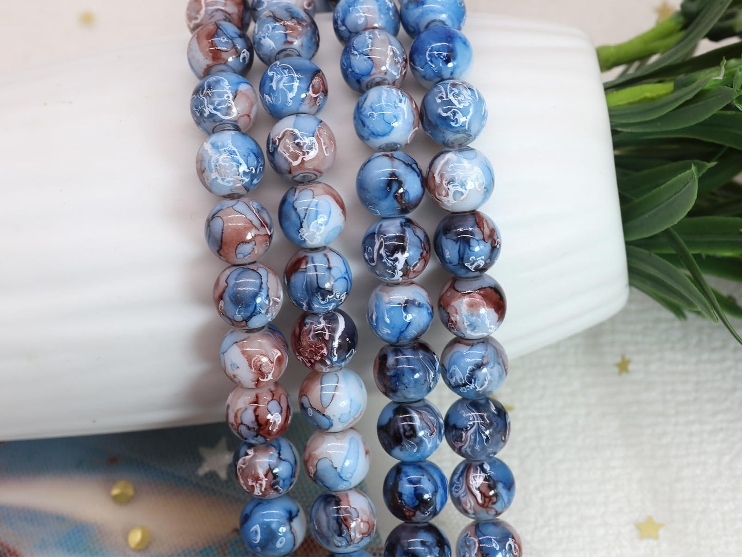 Pamir Tong 300PCS 10mm Blue Round Glass Beads Bracelet Space Loose Smooth Beads for Jewelry Making, Earring, Necklaces, Keychains, Lanyards & Adult Crafting