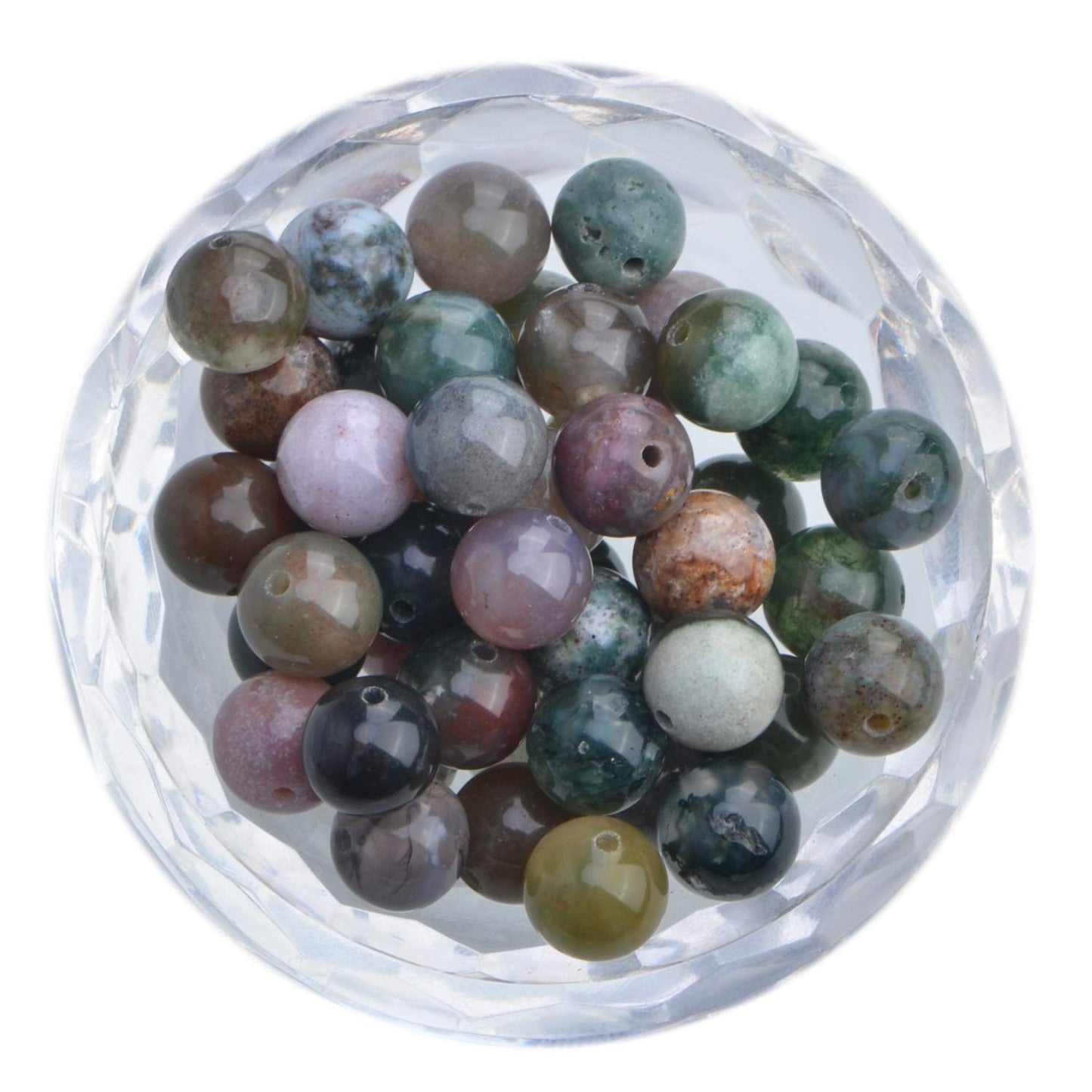 80Pcs Natural Crystal Beads Stone Gemstone Round Loose Energy Healing Beads with Free Crystal Stretch Cord for Jewelry Making (Indian Agate, 10mm)