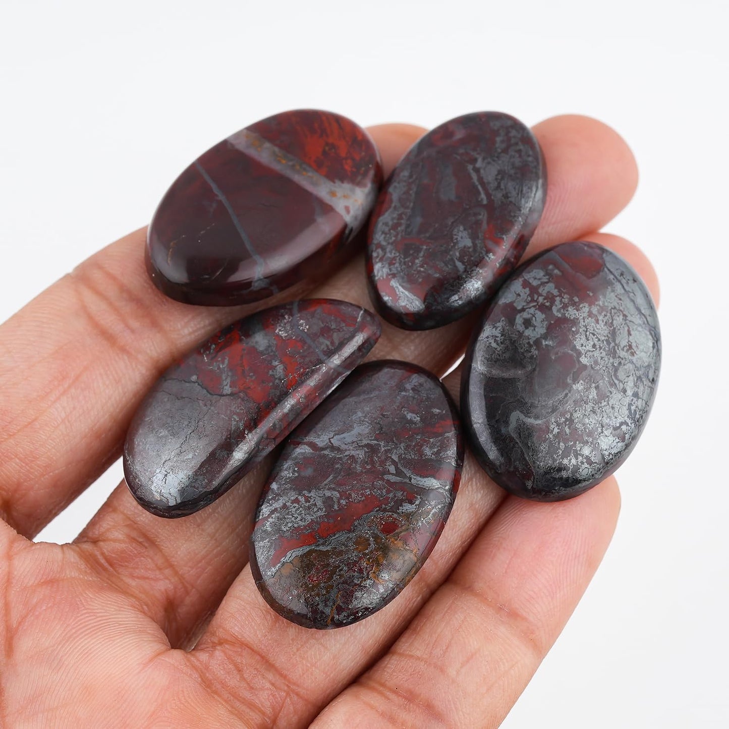 ColouredRocks (5pcs. IRON JASPILLITE, Oval Shape, Natural Cabochon Crystals, Loose Gemstone, Wholesale Polished Supply, Jewelry Making, DIY Craft, Gem Collection (25mm+ free size)