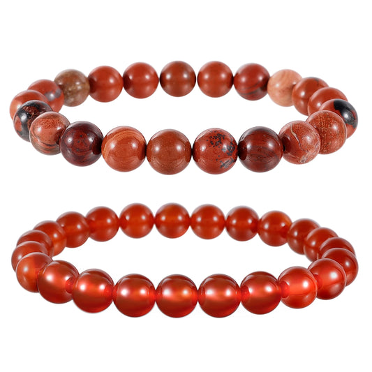 Bivei Natural Gemstone Semi Precious Crystals Handmade Stretchy Round Beads Bracelet, Enhance Positive Energy,Stocking Stuffers for Women(Red Agate & Red Jasper (Vitality) Medium)