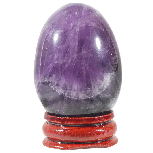 Casaper 2" Natural Amethyst Egg with Wood Stand for Home Decoration, Polished Crystal Pocket Palm Sphere Fengshui Figurines Healing Reiki