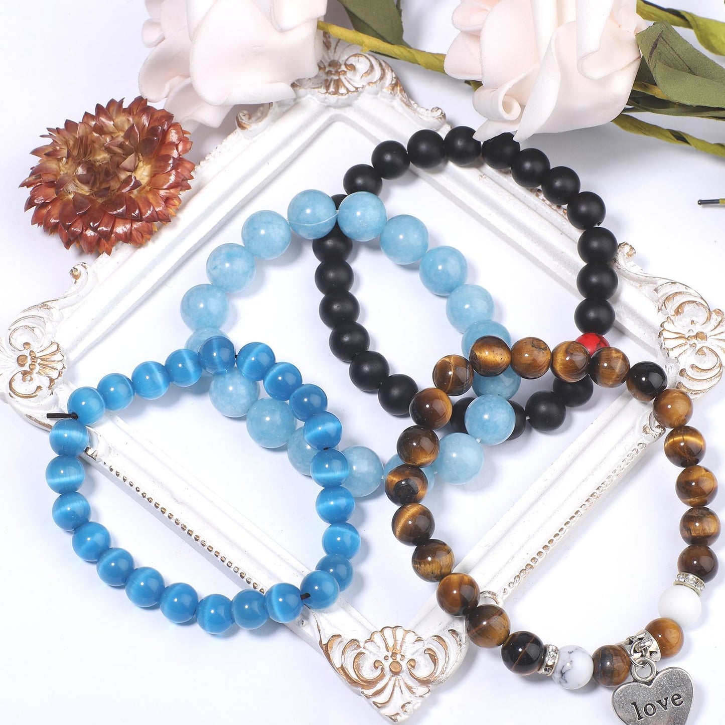 NITOPUPU 100Pcs 8mm Frosted Amazonite Beads for Jewelry Making, Natural Round Loose Gemstone Stone Bead for Necklace Bracelets,Crafts for Adults with Crystal Stretch Cord