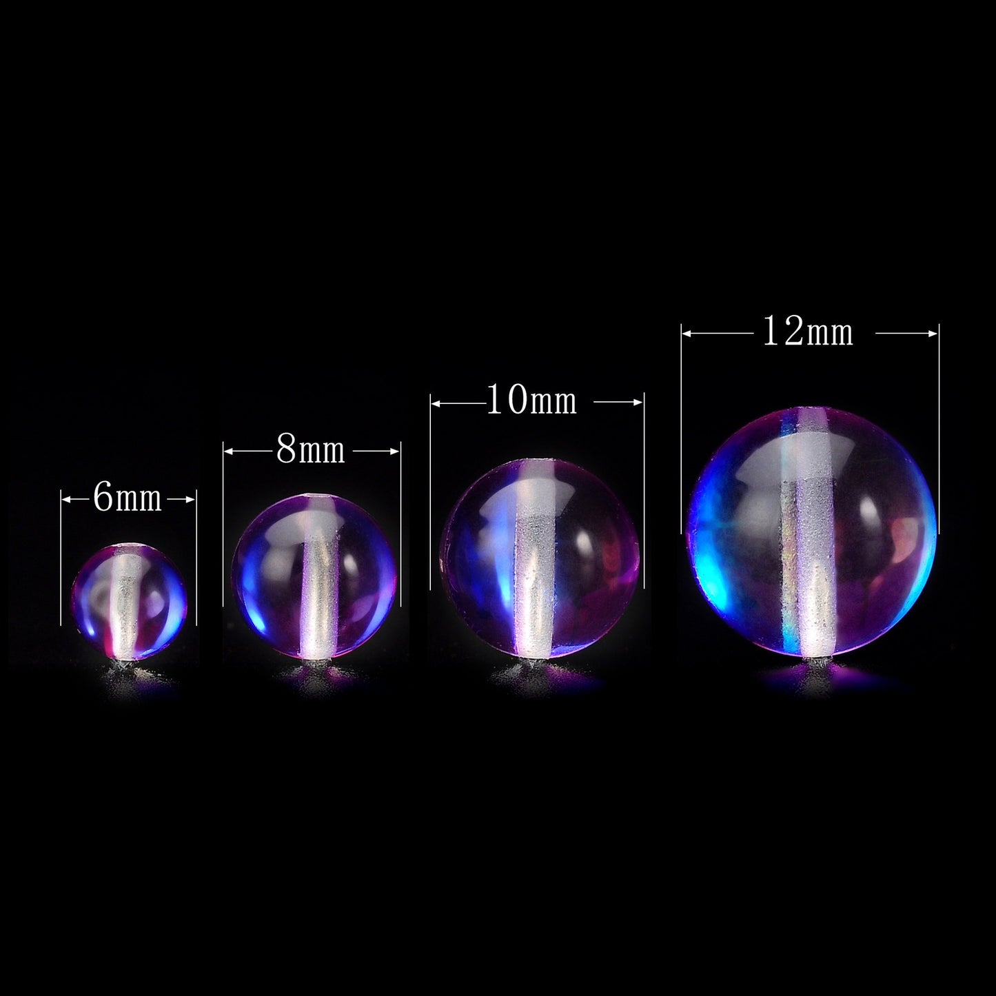 RUBYCA Round Moonstone Crystal Glass Beads Aura Iridescent for Jewelry Making (1 Strand, 10mm, Purple)