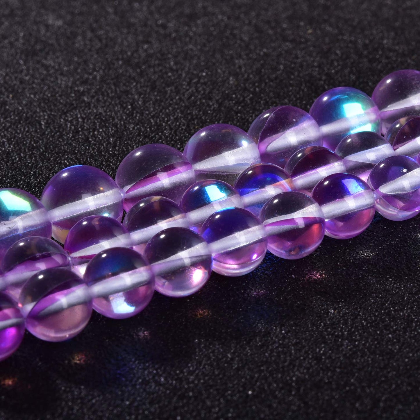 Asingeloo 48PCS 8mm Purple Angel Aura Round Gemstones Polished Mermaid Aura Moonstone Bead Smooth Stone Loose Beads Crystal Quartz for DIY Jewelry Making 1 Strand 15”