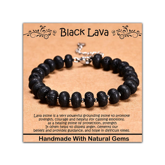 CHCCOYE 5x8mm Natural Healing Gemstone Bracelet – Handmade Yoga Beaded Bracelet, Stress-Relief Crystal Jewelry for Men & Women (Black Lava)