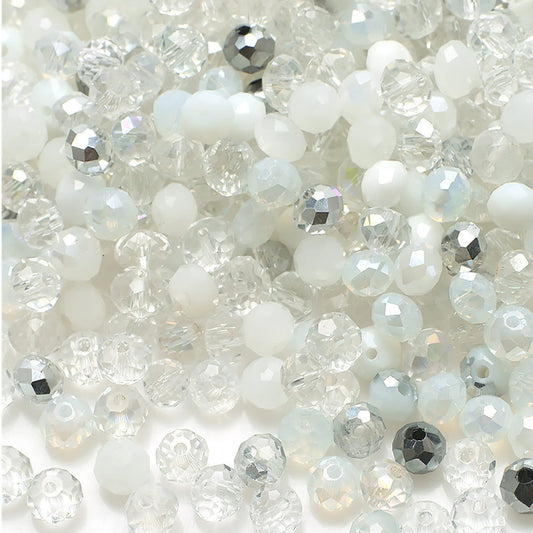 Niziky 200PCS Crystal Glass Beads for Jewelry Making, 6mm Multicolor White Faceted Rondelle Glass Beads with Hole, Briolette Spacer Bead for Jewelry Bracrlet Making Crafts Projects
