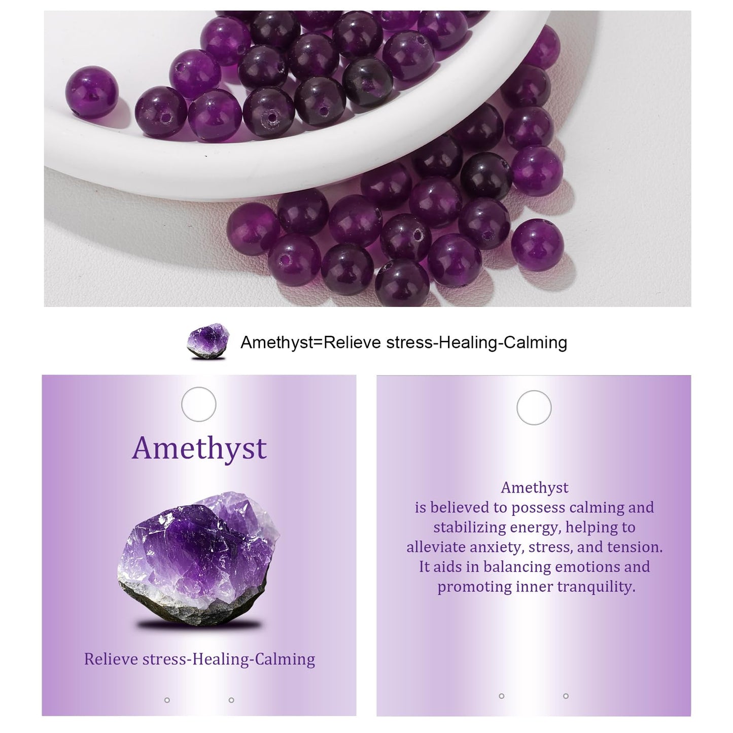 Vinswet 90pcs 4mm Amethyst Natural Stone Beads Round Genuine Real Stone Beading Loose Gemstones DIY Smooth Bead for Bracelet Necklace Earrings Jewelry Making
