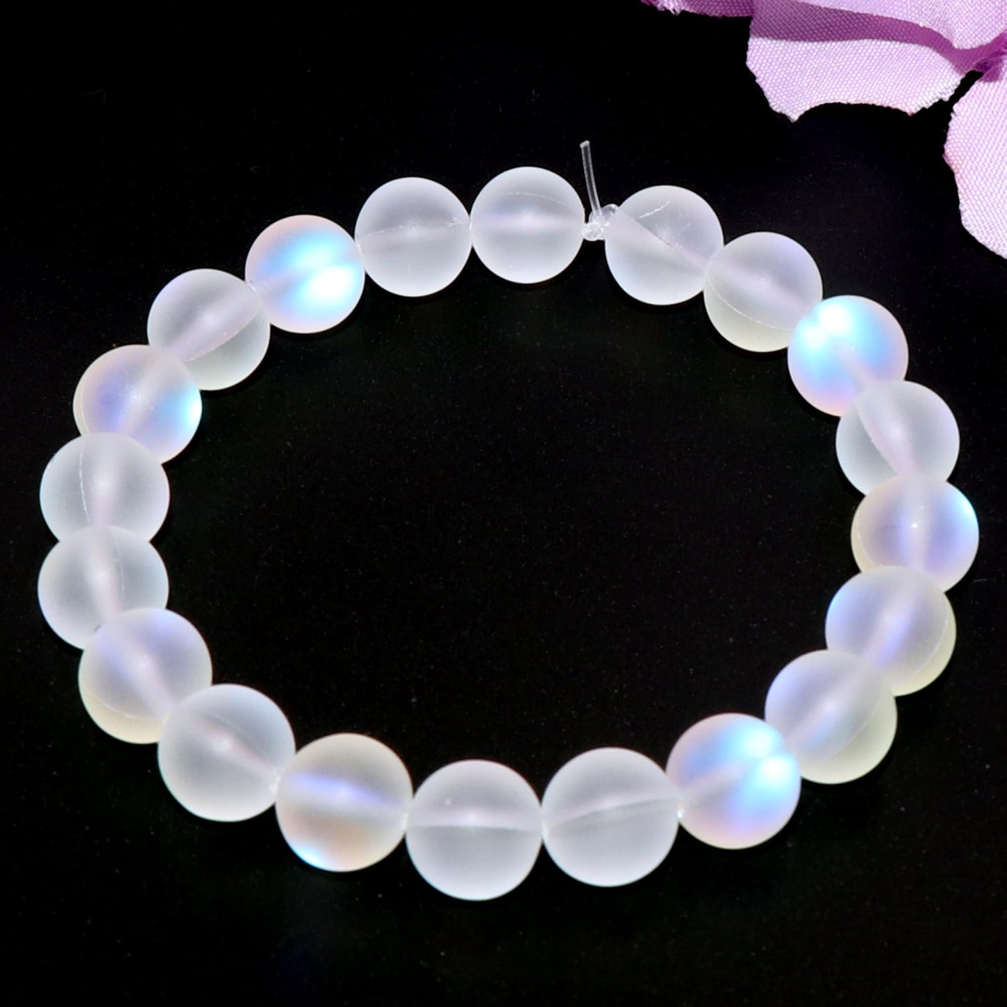 Guoxin 100Pcs Moonstone Matte Iridescent Glass Beads Aurora Frosted Glitter Beads for Bracelets DIY Jewelry Making (8MM, Matte White)