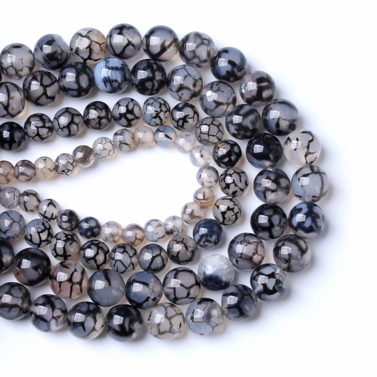 10MM 37PCS Natural Stone Black Dragon Vein Agate Beads for Jewelry Making DIY Bracelet