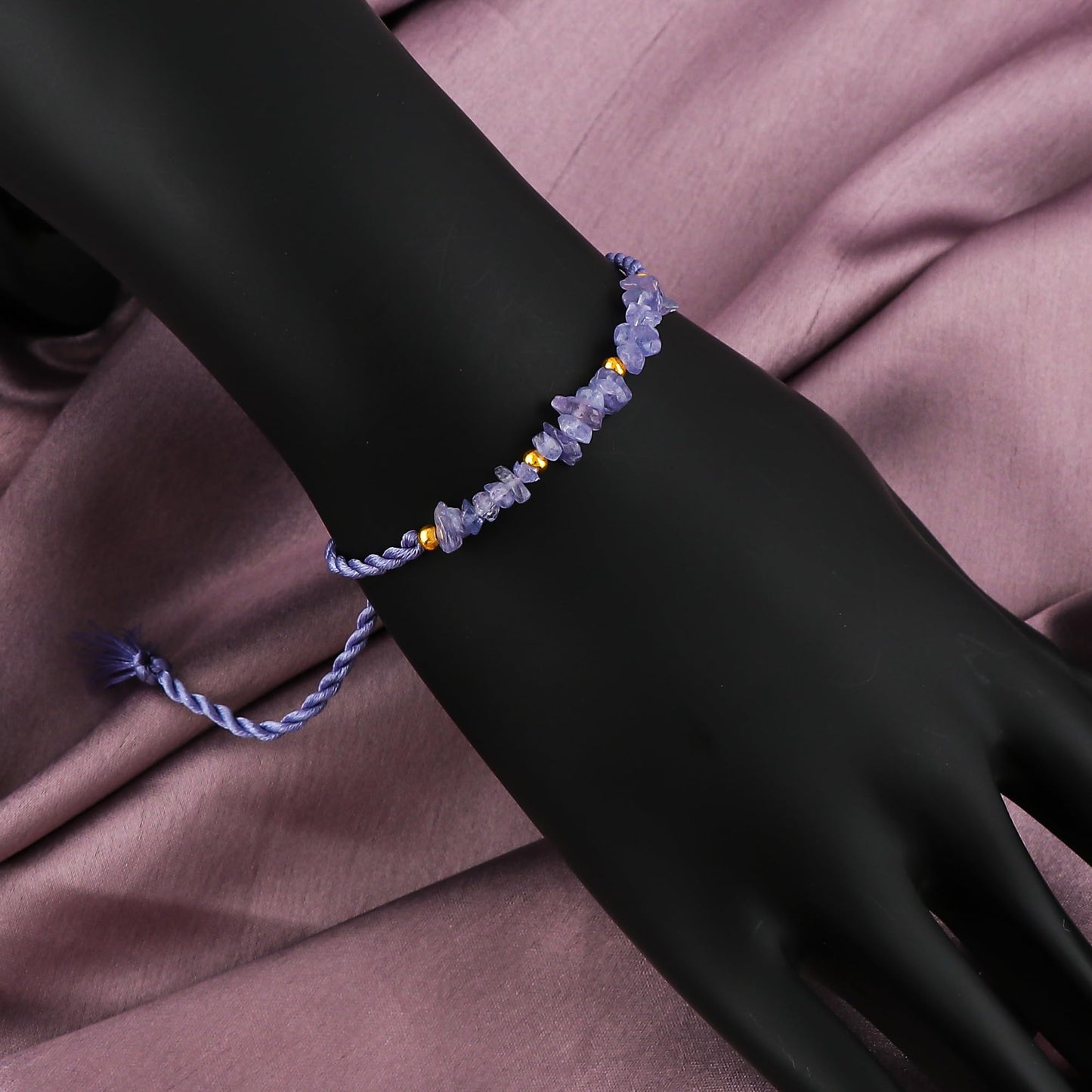 GEMSYMPHONY Tanzanite Gemstone Chips Rope Bracelet – Adjustable Handmade Crystal Chip Bead Bracelet for Women & Men, Natural Stone Healing Jewelry, Boho Style, Unisex Spiritual Gift (Tanzanite)