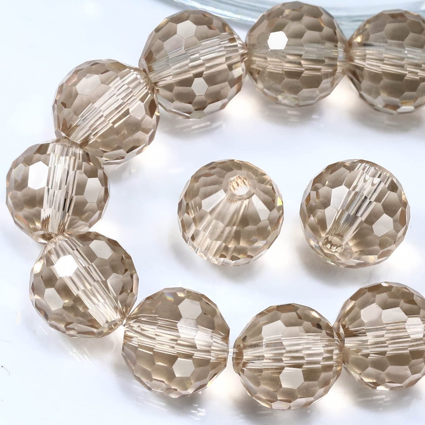 Dowarm 150PCS 6MM Round Crystal Glass Beads for Jewelry Making, Light Champagne Faceted Crystal Beads for Crafts Bracelet Wind Chimes Suncatcher, #5003 Crystal Rondelle Spacer Beads, Loose Gemstones