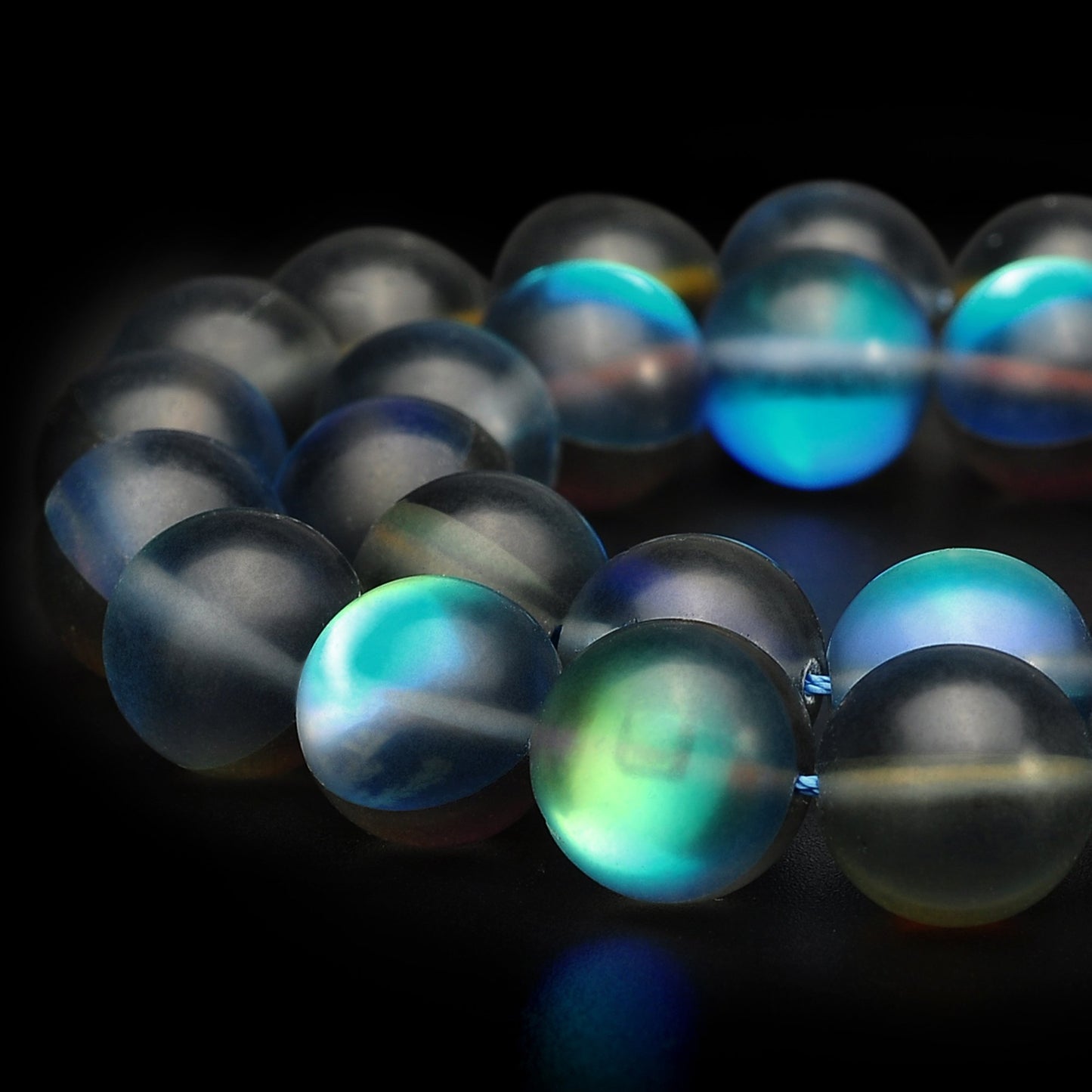 RUBYCA 10mm Round Moonstone Matte Crystal Glass Beads Aura for Jewelry Making Grey, 1 Strand