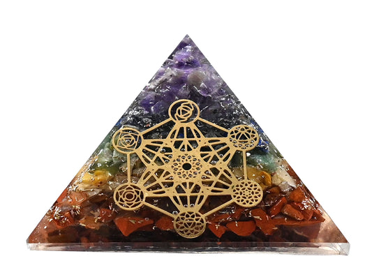 Amazing Gemstone Large Orgone Pyramid | Natural Chakra Pyramid Crystal | Chakra Metatron Orgonite Pyramid | Organ Pyramids Positive Energy Healing