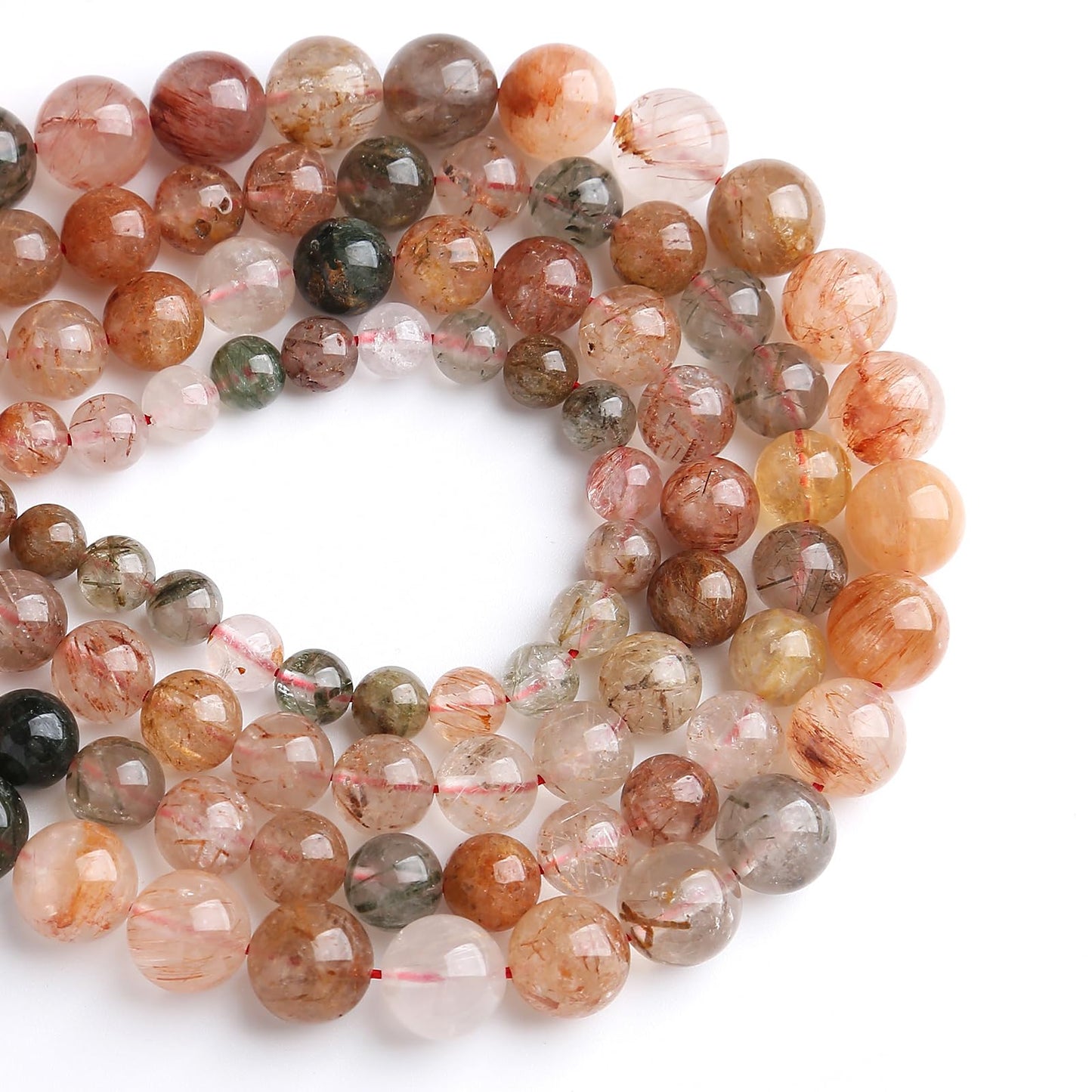 10MM 36PCS Natural Crystal Stone Colorful Rutilated Quartz Beads for Jewelry Making DIY Bracelet