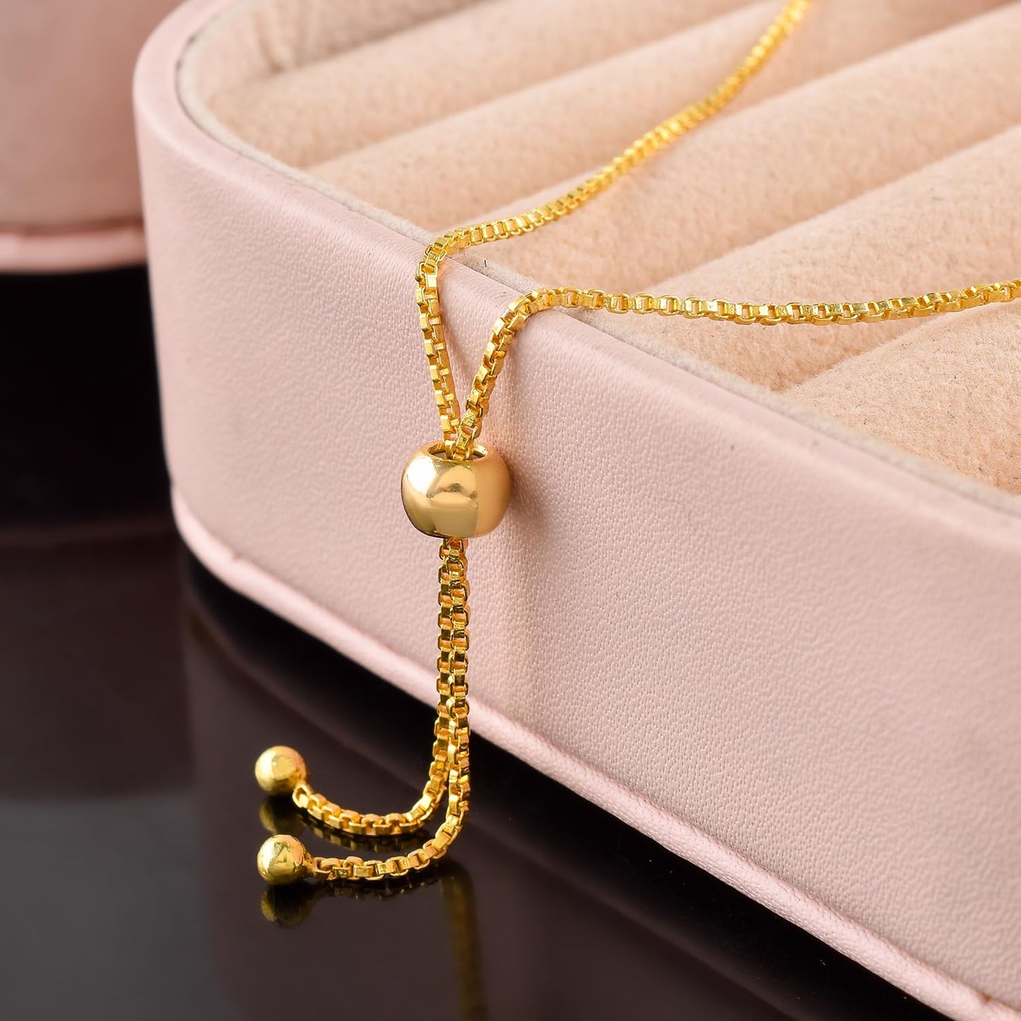 InfinityGemsArt Ruby Bracelets For Women, July Birthstone, Pink Beads Beaded Stone Bolo Slider Crystals Gemstones, 14K Gold Plated Adjustable Chain, Mother's Day Jewelry For Her