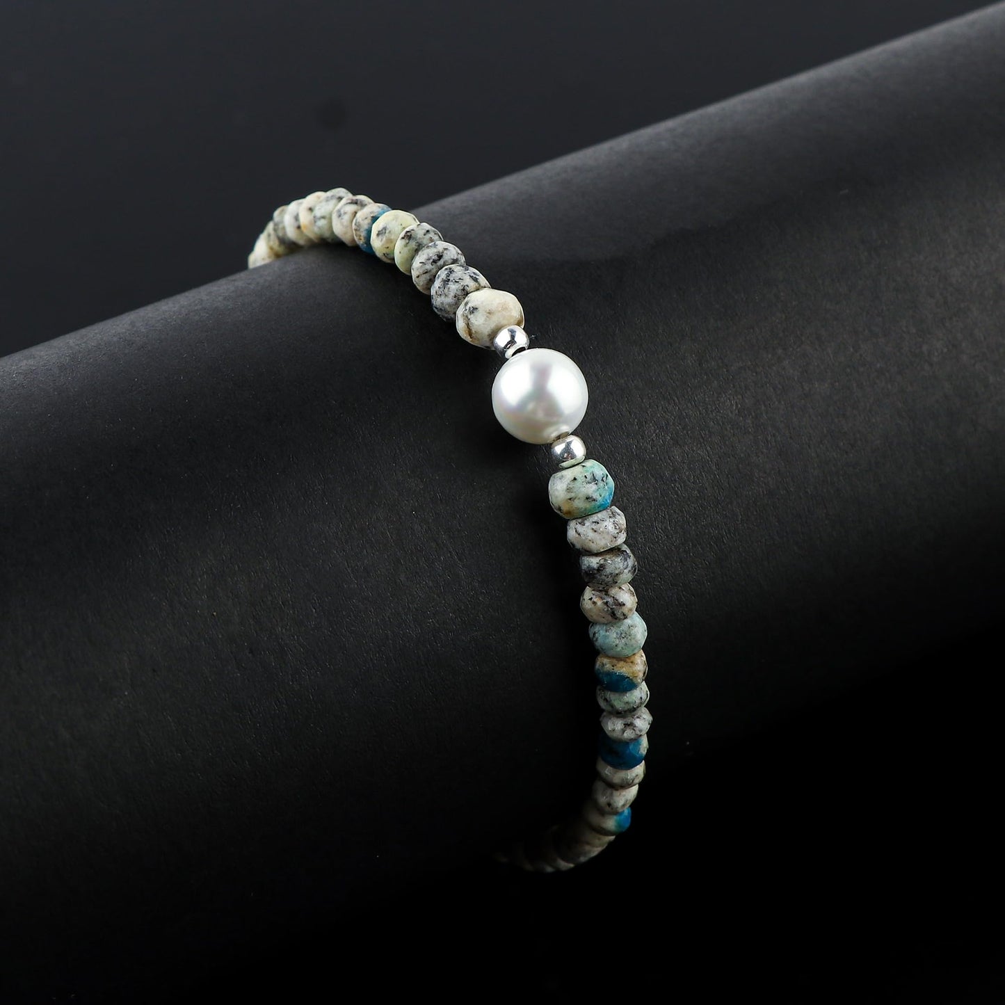 CRYSTALINES Natural K2 Jasper Gemstone Bolo Bracelet & Pearl, Faceted Beads Stones, Handmade Bohemian Jewelry for Women, Healing Crystals Gift, Hypoallergenic Silver Adjustable Chain 6+4inch
