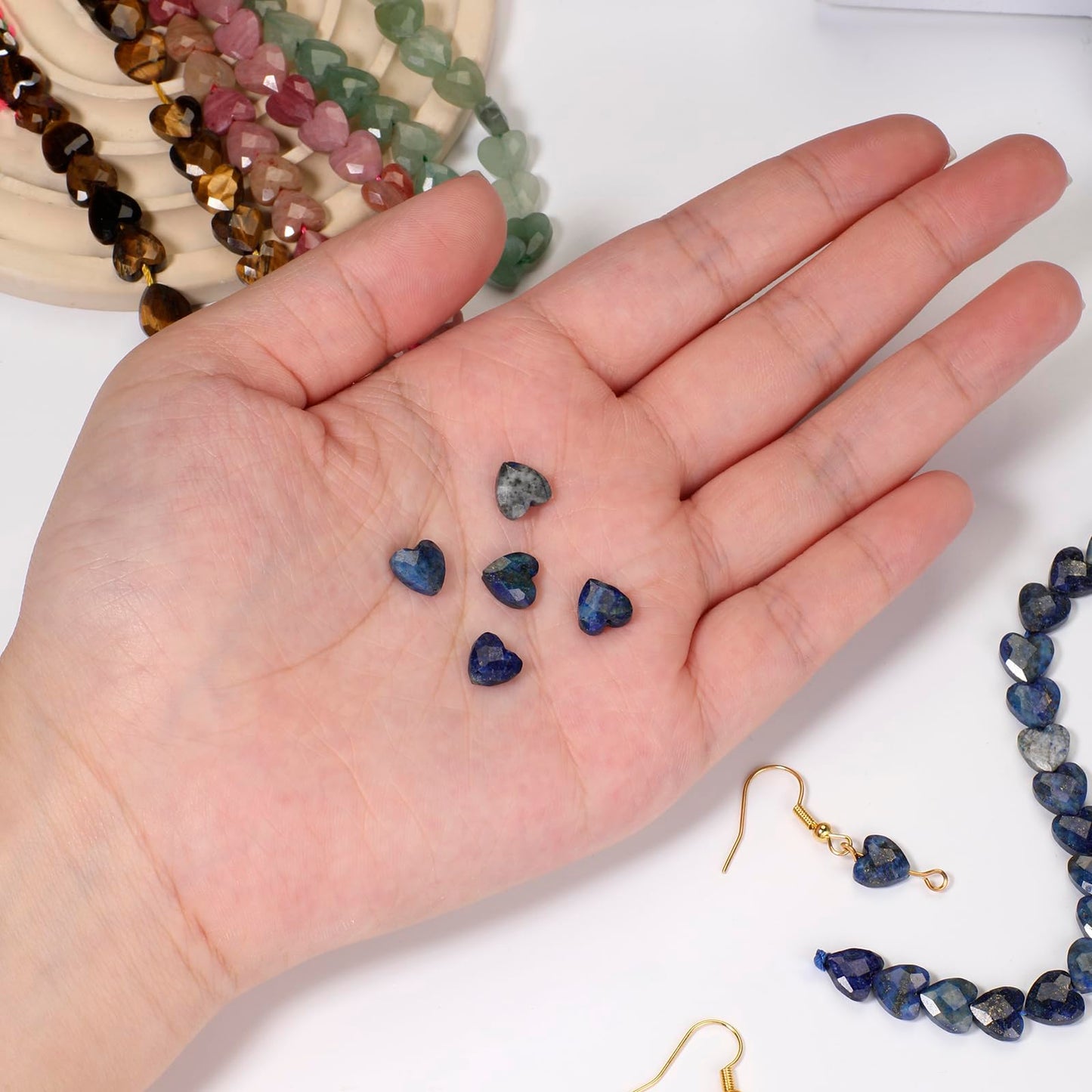 Nitopupu 22pcs Faceted Heart Stone Beads Natural Lapis Lazuli Bead 8mm Crystals and Healing Stones for Jewelry Making Supplies,Friendship Bracelet Kit,Love Gifts