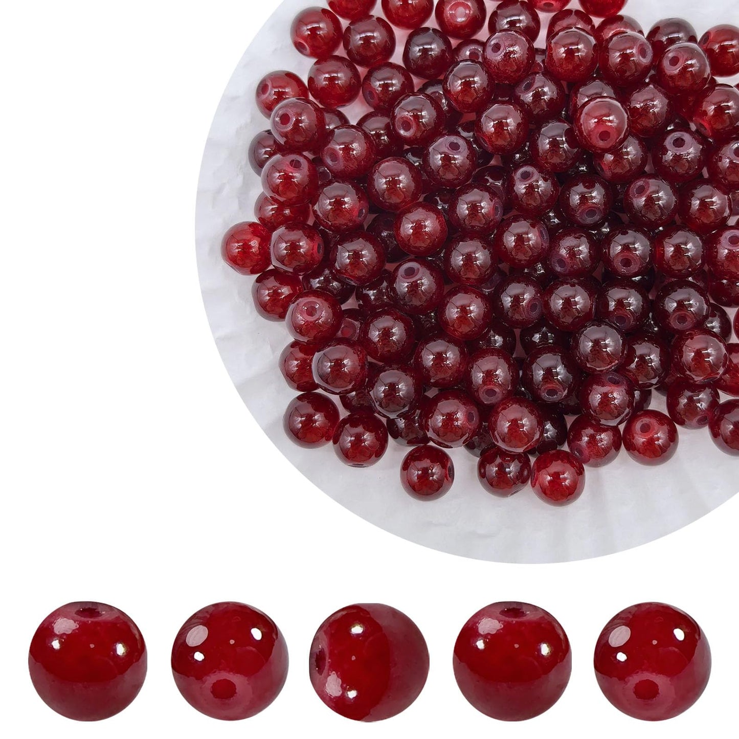PAMIR TONG 400pcs 8mm Round Maroon Glass Beads Bulk for Bracelet- Pretty Smooth Loose Beads for Necklace-Earring-Jewelry Making and DIY Crafts & Projects