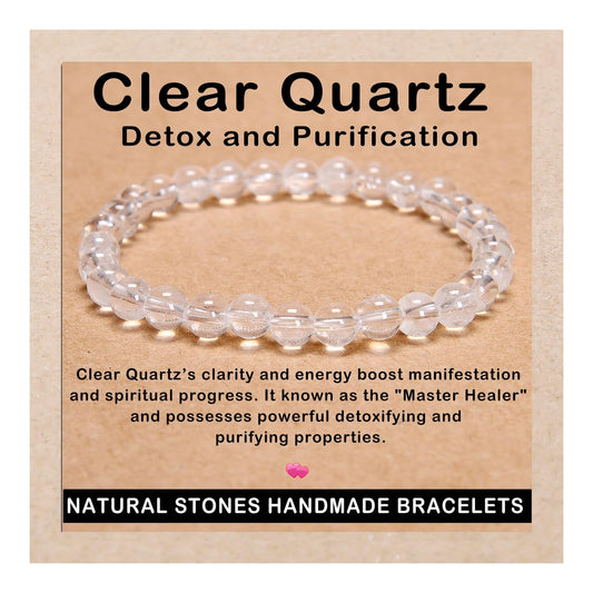 AD Beads Handmade Gemstone Stretch Elastic Bracelet Crystal Healing Reiki Nature's Beauty and Spiritual Essence Unisex (6mm, Clear Quartz (Detox and Purification))