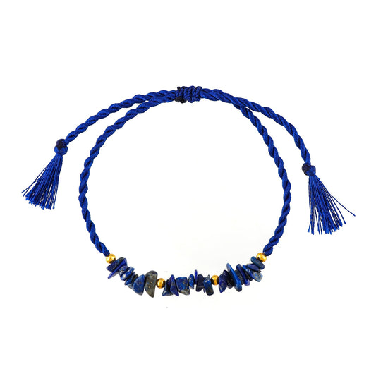 GEMSYMPHONY Lepis Lazuli Gemstone Chips Rope Bracelet – Adjustable Handmade Crystal Chip Bead Bracelet for Women & Men, Natural Stone Healing Jewelry, Boho Style, Unisex Spiritual Gift (Lepis Lazuli)