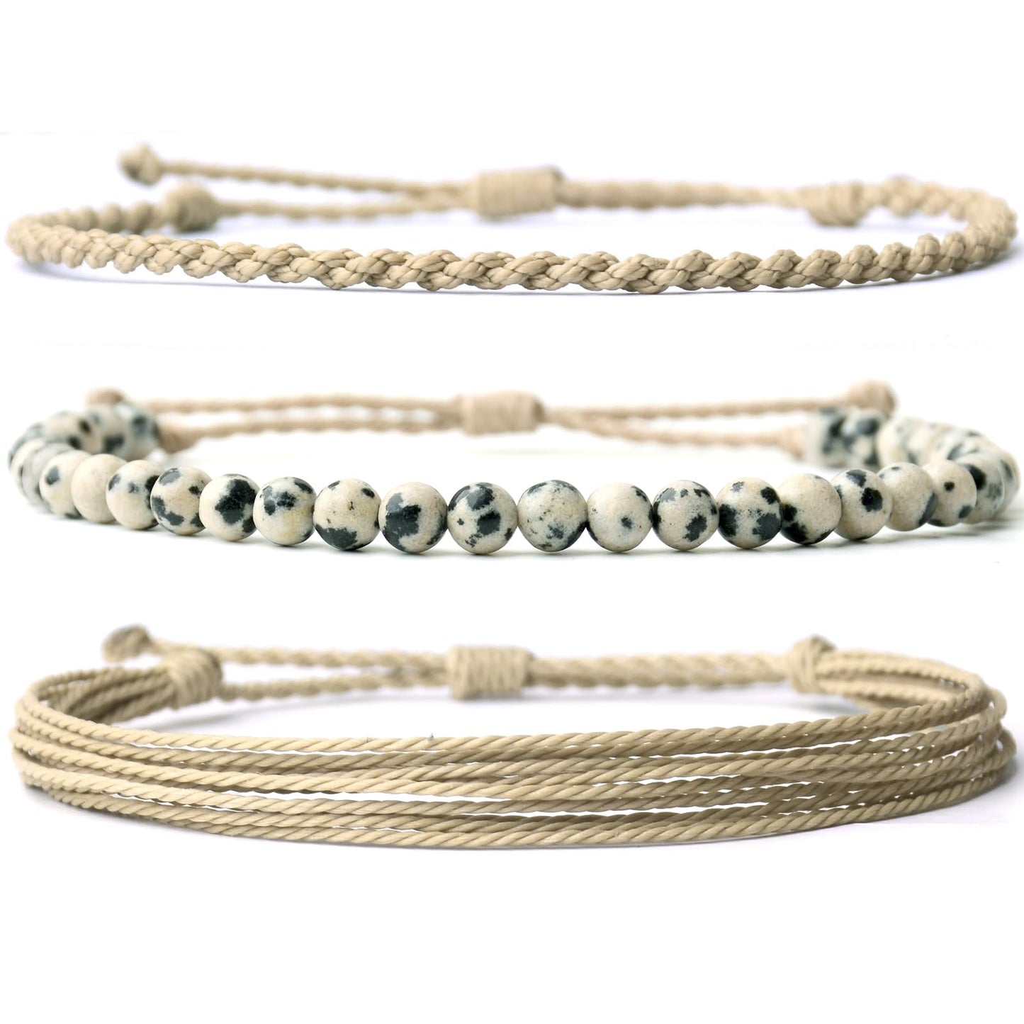 Handmade Natural Stone Beaded Healing Bracelet Gift for Men Adjustable Rope String Bracelet (Dalmatian Stone, Adjustable)