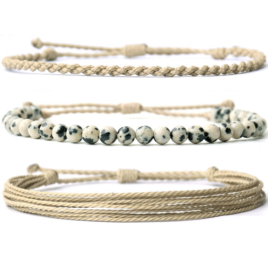 Handmade Natural Stone Beaded Healing Bracelet Gift for Men Adjustable Rope String Bracelet (Dalmatian Stone, Adjustable)
