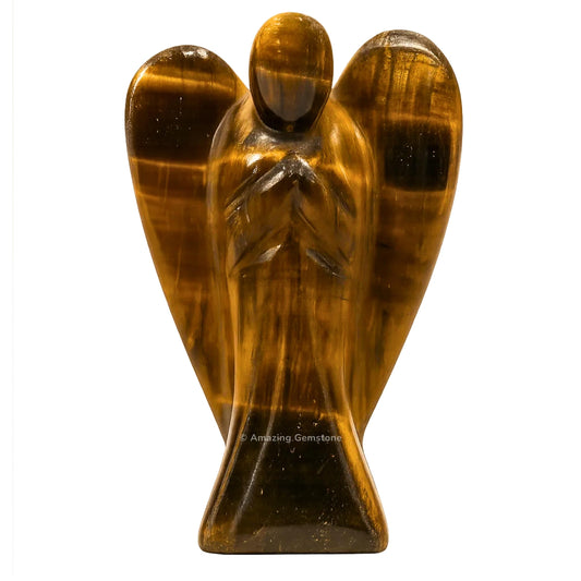 Amazing Gemstone Tiger Eye Angel - Tiger Eye Crystal Angel and Pocket Guardian Angel Crystal Figurines (3 inches)