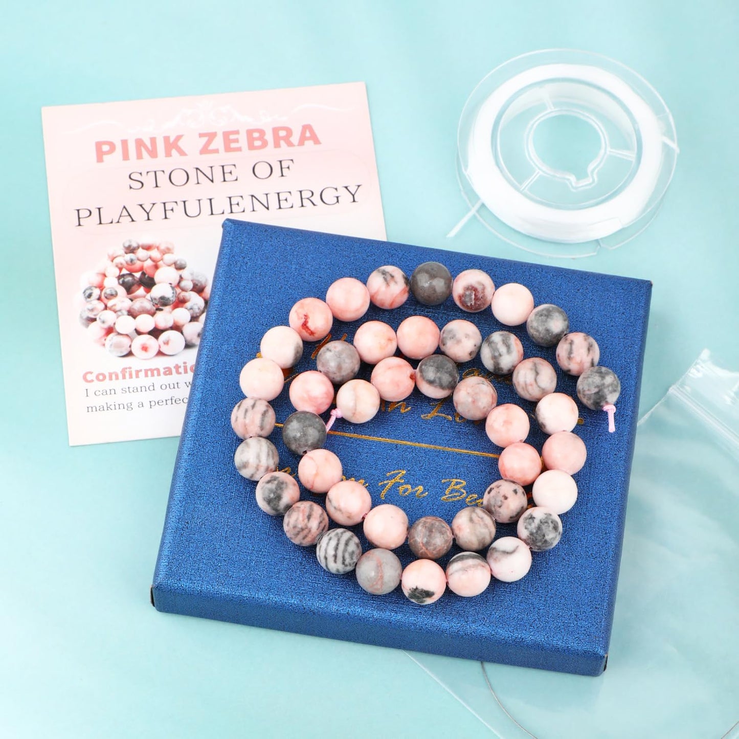 CMBYN Natural Stone Beads Round Genuine Real Stone Beading Strand Loose Gemstones DIY Smooth Bead for Bracelet Necklace Earrings Jewelry Making (Pink Zebra, 8mm 45 Pieces)