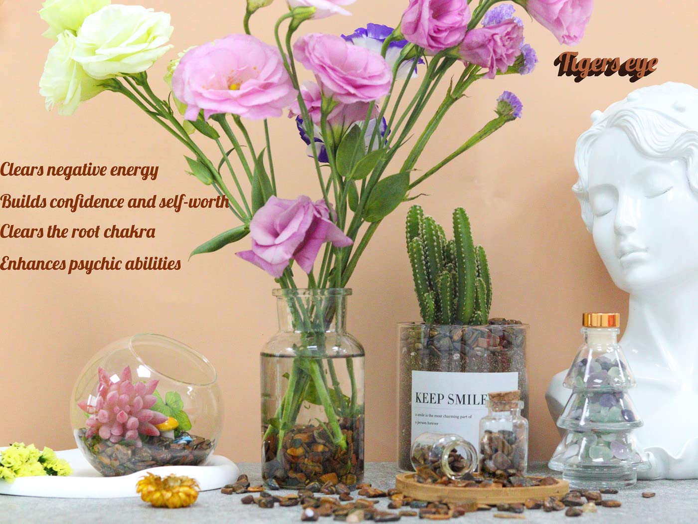 Tiger Eyes Aquarium Gravel Rocks Natural Tumbled Healing Crystal Chips Bulk Gemstones Tumbled Crushed Stones for Fountain Vase Filler Planters Decorative Fish Tank Potted Reiki Energy Balancing 0.44lb