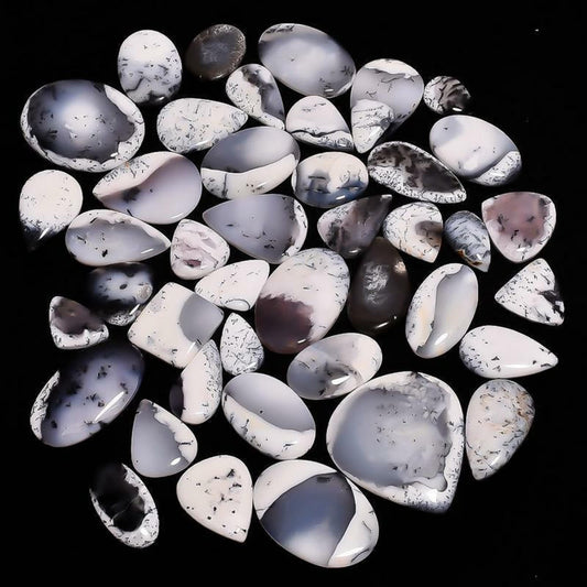 Natural Dendrite Opal Gemstone- Healing Crystals for DIY Jewelry Making -Loose Natural Cabochon -Perfect for Crafting Unique Jewelry Designs (5 pcs, 25-35 mm)