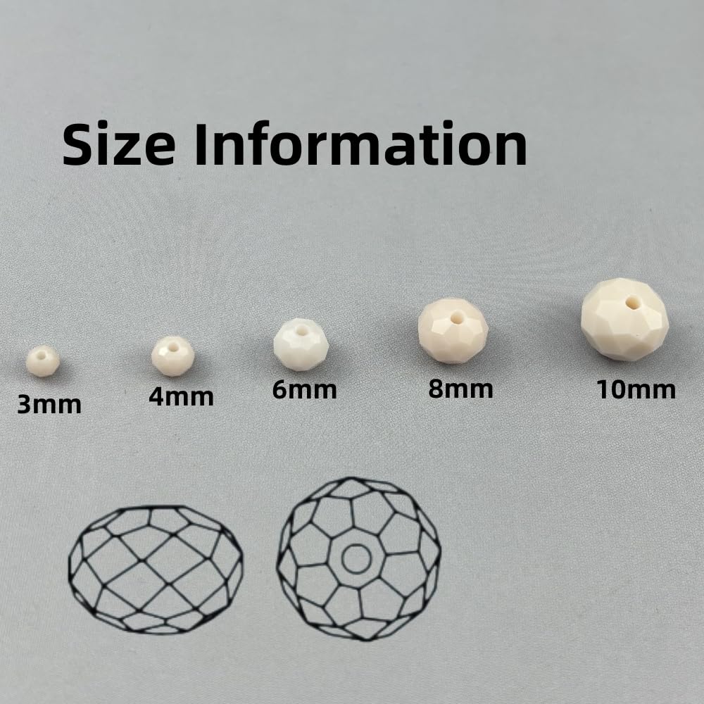 Pinhoollgo 200pcs 6mm Crystal Glass Beads Faceted Rondelle Glass Spacer Beads for Bracelets Necklace Pendants Earrings Key Chains Jewelry Making(Light Beige Porcelain)
