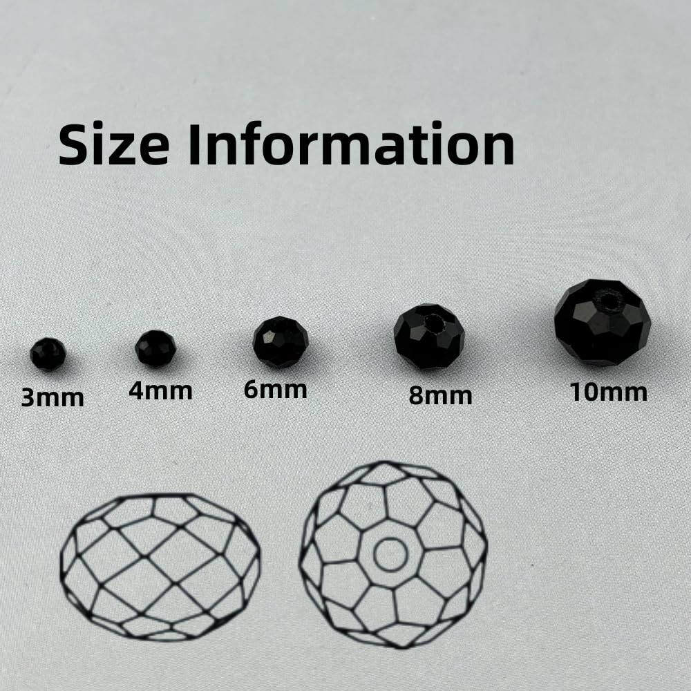 Pinhoollgo 500pcs 3mm Crystal Glass Beads Faceted Rondelle Glass Spacer Beads for Bracelets Necklace Pendants Earrings Key Chains Jewelry Making(Black)