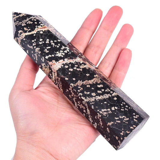 Gold Snowflake Obsidian Stone Tower Obelisk Healing Crystal Wand Large Reiki Meditation Gifts 0.6-1.1 LBS