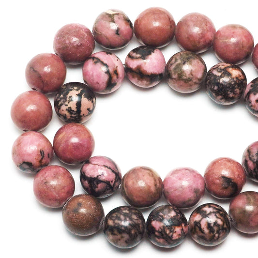 DIQIO Natural Stone Beads for Jewelry Making - 6mm Gemstone Round Loose Beads for Bracelets(58-60pcs, Black-Lined Rhodochrosite)