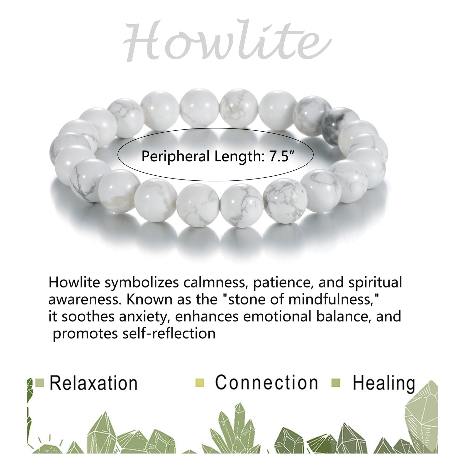 Udolfly Womens Crystal Beaded Bracelets for Women Men Protective Energy Bracelet Natural Gemstone Bead Bracelet 8mm Howlite