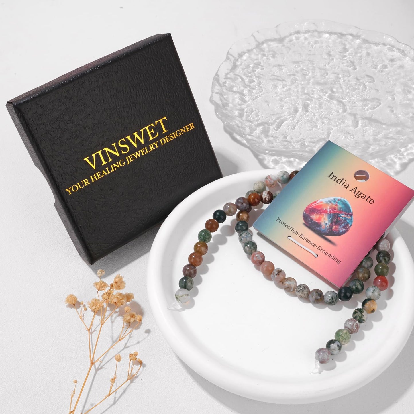 Vinswet 60pcs 6mm India Agate Natural Stone Beads Round Genuine Real Stone Beading Loose Gemstones DIY Smooth Bead for Bracelet Necklace Earrings Jewelry Making