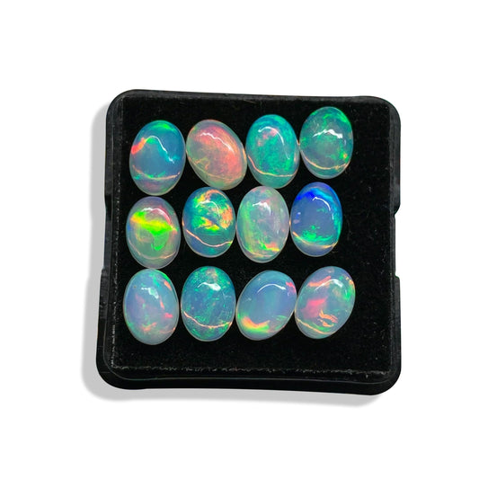 Natural 5Pcs AAA Calibrated Ethiopian Opal Gemstones Cabochons Lot 5x7 MM Multi Fire Welo Opal Stones for Jewelry Making Supplies Healing Crystals Gems Loose Gemstones