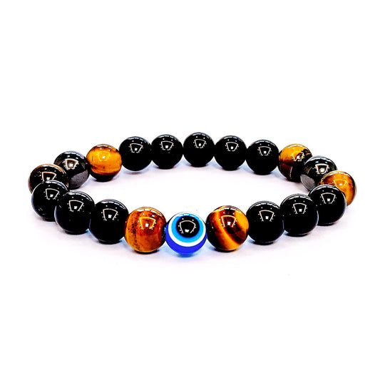 WEFRIN Evil Eye with Hematite Black Obsidian Tiger Eye Stone Triple Protection Bracelets for Men Women, Crystal Stone Bracelet Bring Luck Prosperity and Happiness Jewelry