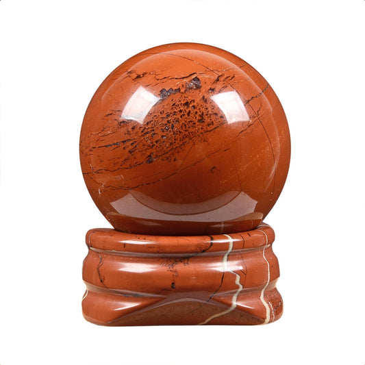 Justinstones Natural Polished Red Jasper Sphere with Red Jasper Stand – Handcrafted Gemstone 30mm Ball for Energy Healing, Meditation, and Home Décor