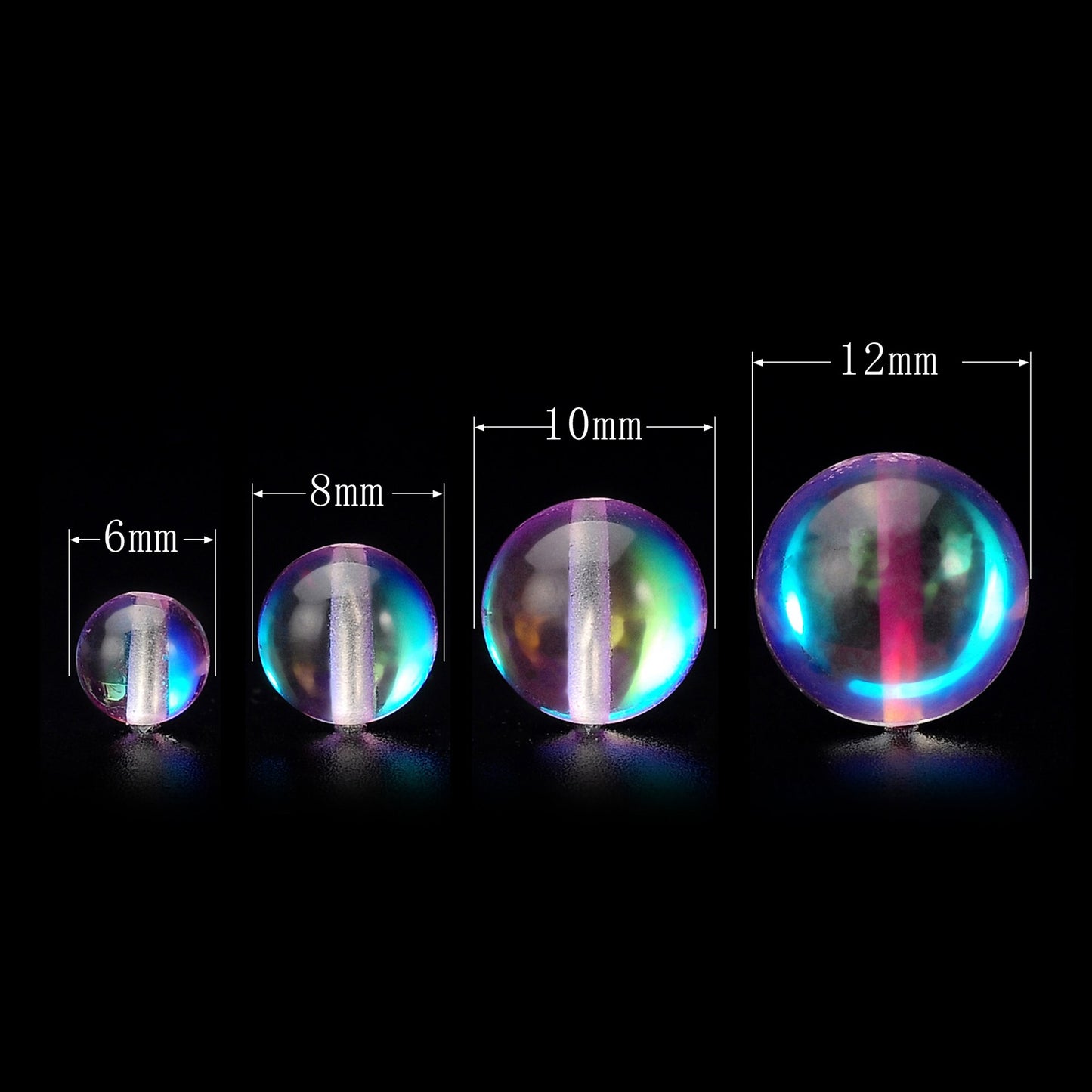 RUBYCA Round Moonstone Crystal Glass Beads Aura Iridescent for Jewelry Making (1 Strand, 8mm, Purple)