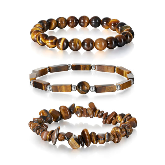 IVY TAILI 3Pcs Tiger Eye Bracelet for Men 8mm Gemstone Bracelet Natural Stone Beaded Bracelets Handmade Stretch Crystal Bracelets Christmas Gifts for Women Girls