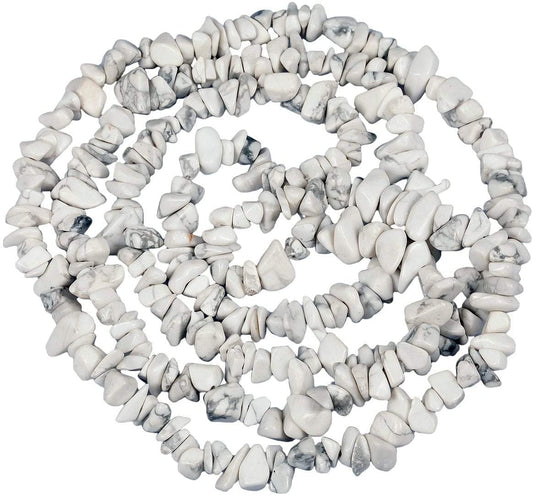 HAAMIIQII 5-8mm Natural White Howlite Chips Beads Hole Drilled Irregular Chip Stone Healing Crystal Rock Semi Precious Gemstone Loose Beads for Jewelry Making DIY Art Crafts Strand 32 Inch