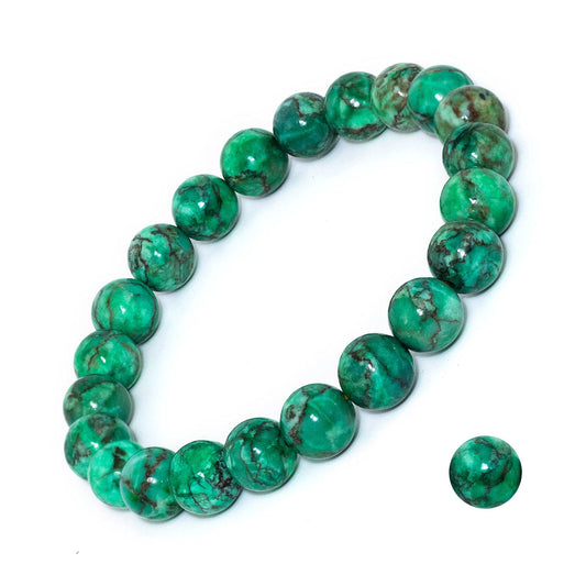 DAZCOLO 8mm Natural Gemstone Stretch Bracelet, Handmade Unisex Crystal Bracelets for Meditation, Yoga, Spiritual Healing & Positive Energy (Green Magnesite Turquoise)