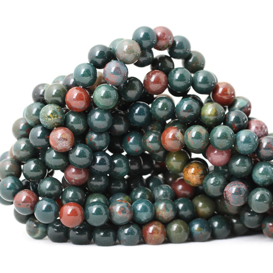 CHEAVIAN 45PCS 8mm Natural Indian Bloodstone Round Loose Beads for Jewelry Making DIY Bracelet Necklace Materials 1 Strand 15"