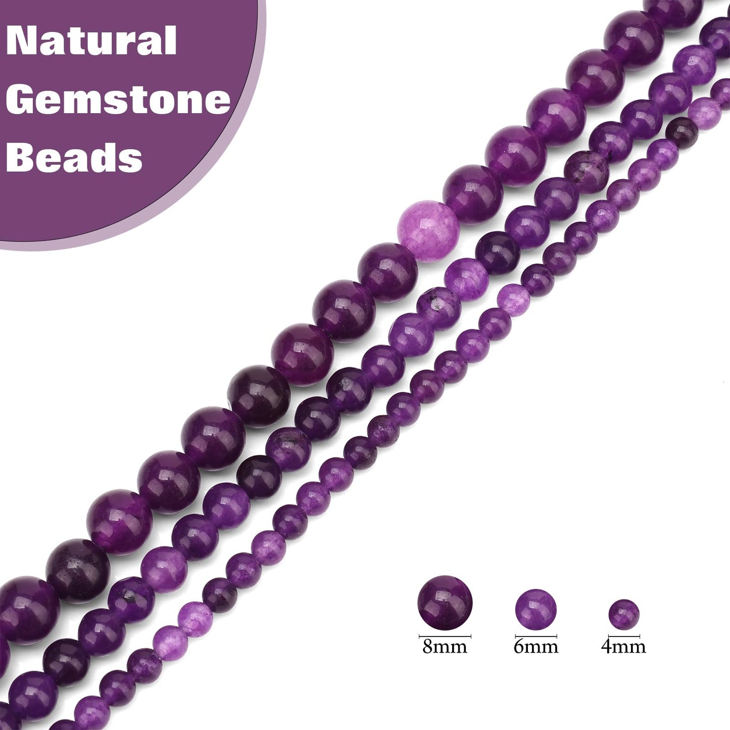 Vinswet 45pcs 8mm Amethyst Natural Stone Beads Round Genuine Real Stone Beading Loose Gemstones DIY Smooth Bead for Bracelet Necklace Earrings Jewelry Making