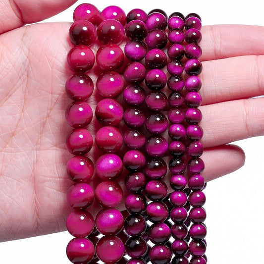 Song Xi 60PCS 6mm Rose Pink Tiger Eye Gemstone Beads for Jewelry Making, Round Smooth Glass Beads for DIY Bracelet Necklace Earring Keychain, Arts and Crafts, for Christmas Wedding Birthday