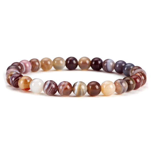 Cherry Tree Collection - Small, Medium, Large Sizes - Gemstone Beaded Bracelets For Women and Men - 6mm Round Beads (Botswana Agate - Medium)
