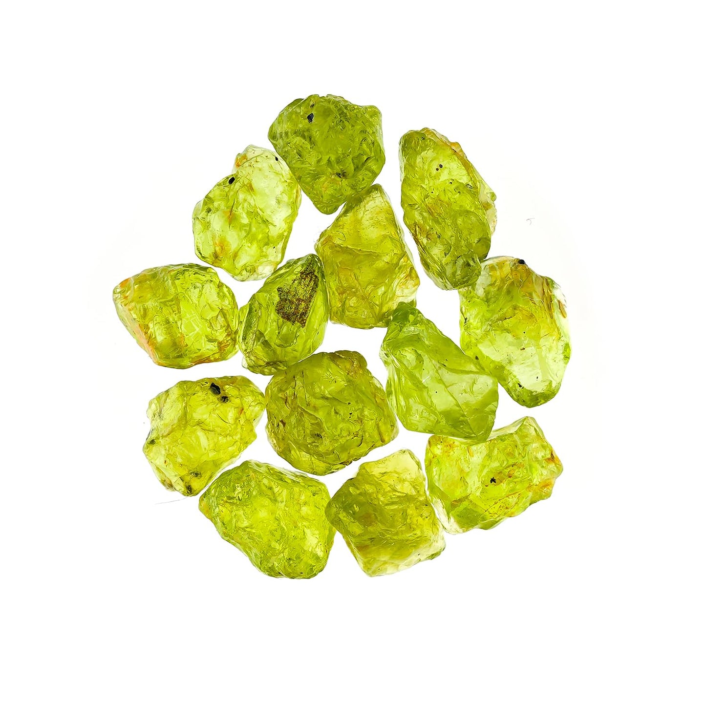 ColouredRocks 50 carats Green Peridot Crystals, Raw Stones, Rough Gemstones, Jewelry Making Supply, Cabbing, Polishing, Cutting, DIY, Crafts (12-14pcs) (5-8mm)